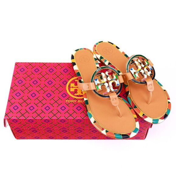 NIB Tory Burch Enamel Metal Miller Sandals Multi 8.5-9 SOLD OUT - Picture 1 of 11